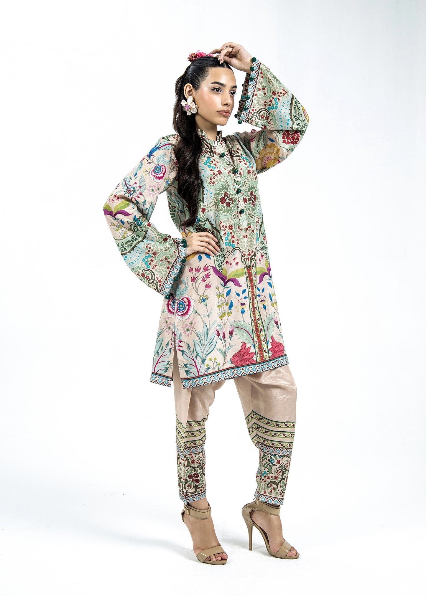 Pakistani Designer Beige Raw Silk Suit Online in KSA Riyadh Saudi Arabia Oman Bahrain Qatar