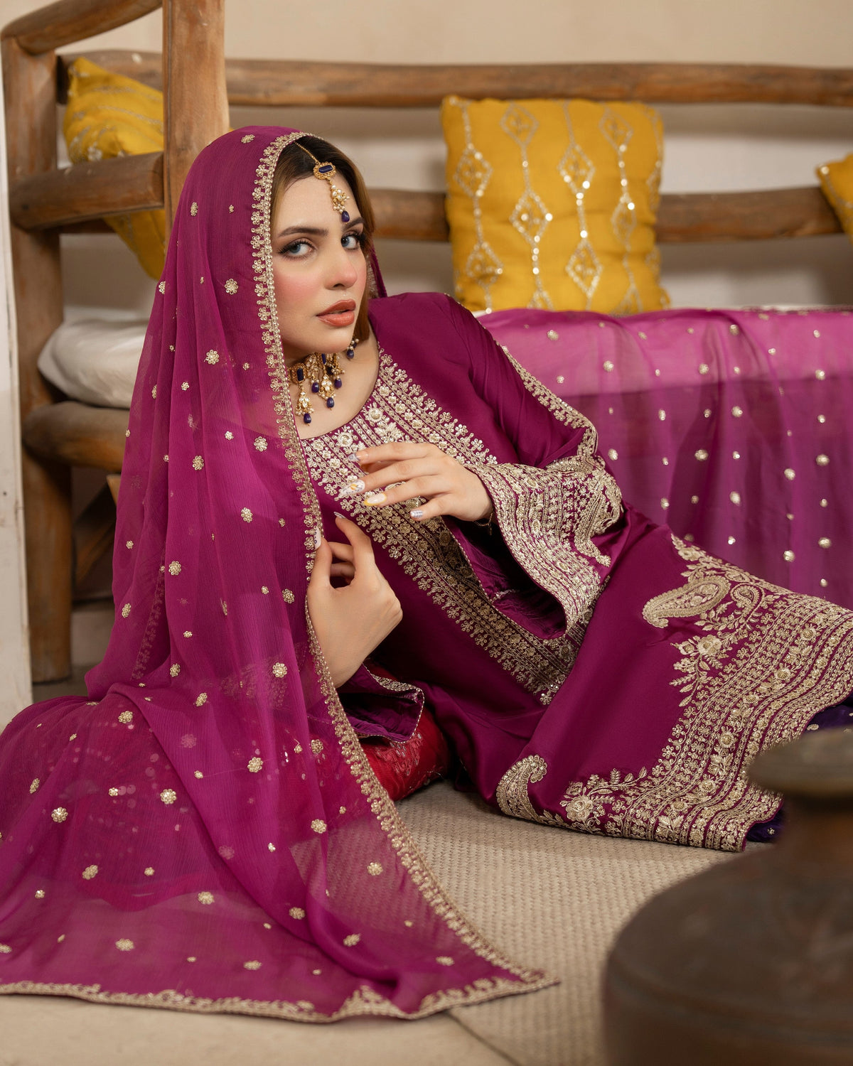 Pakistani Designer Berry Purple Embroidered Formal Suit Online in Dubai DXB UAE Abudhabi Meena Bazaar