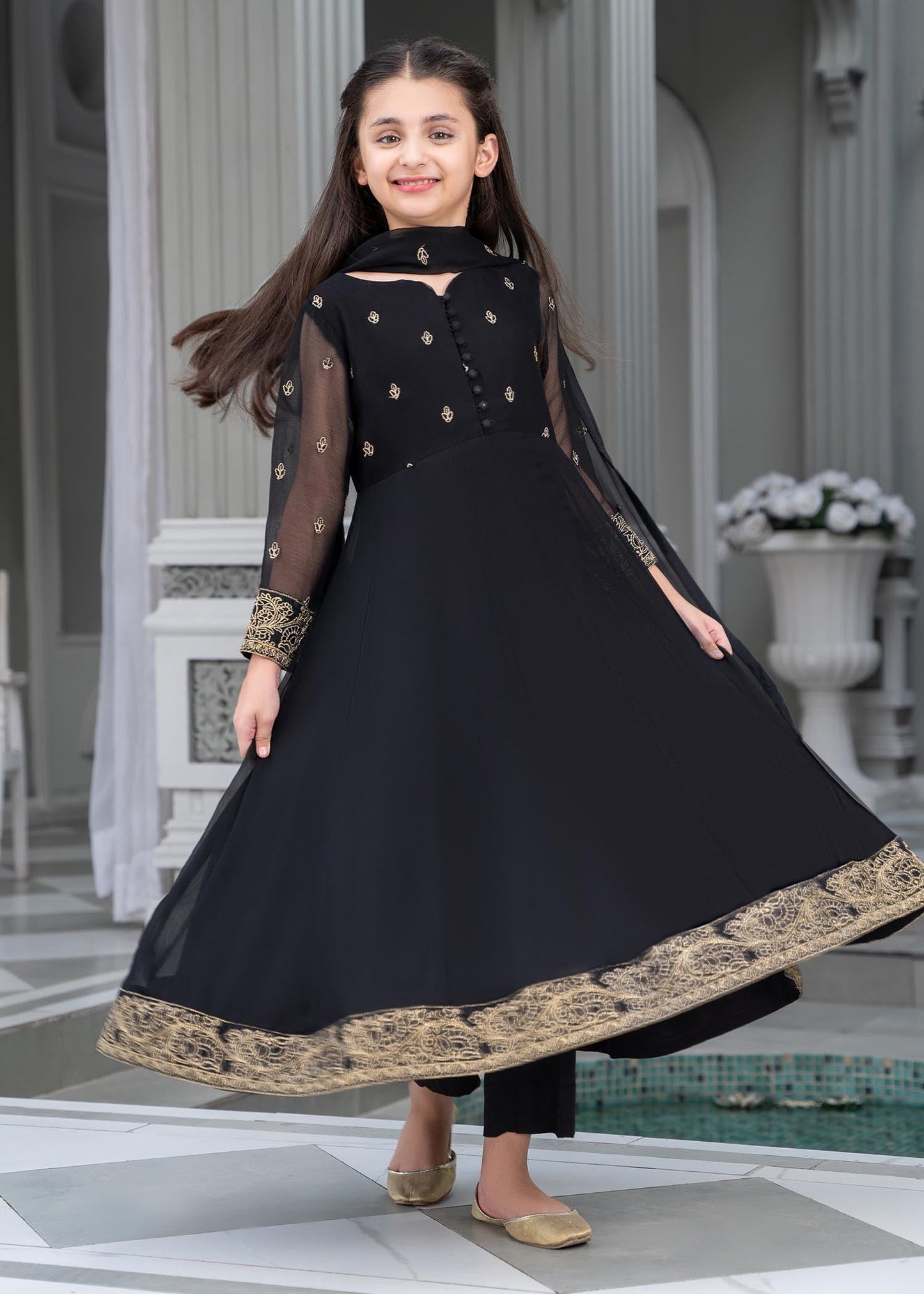 Pakistani Designer Black Chiffon Embroidered Salwar Kameez Online in KSA Riyadh Saudi Arabia Oman Bahrain Qatar