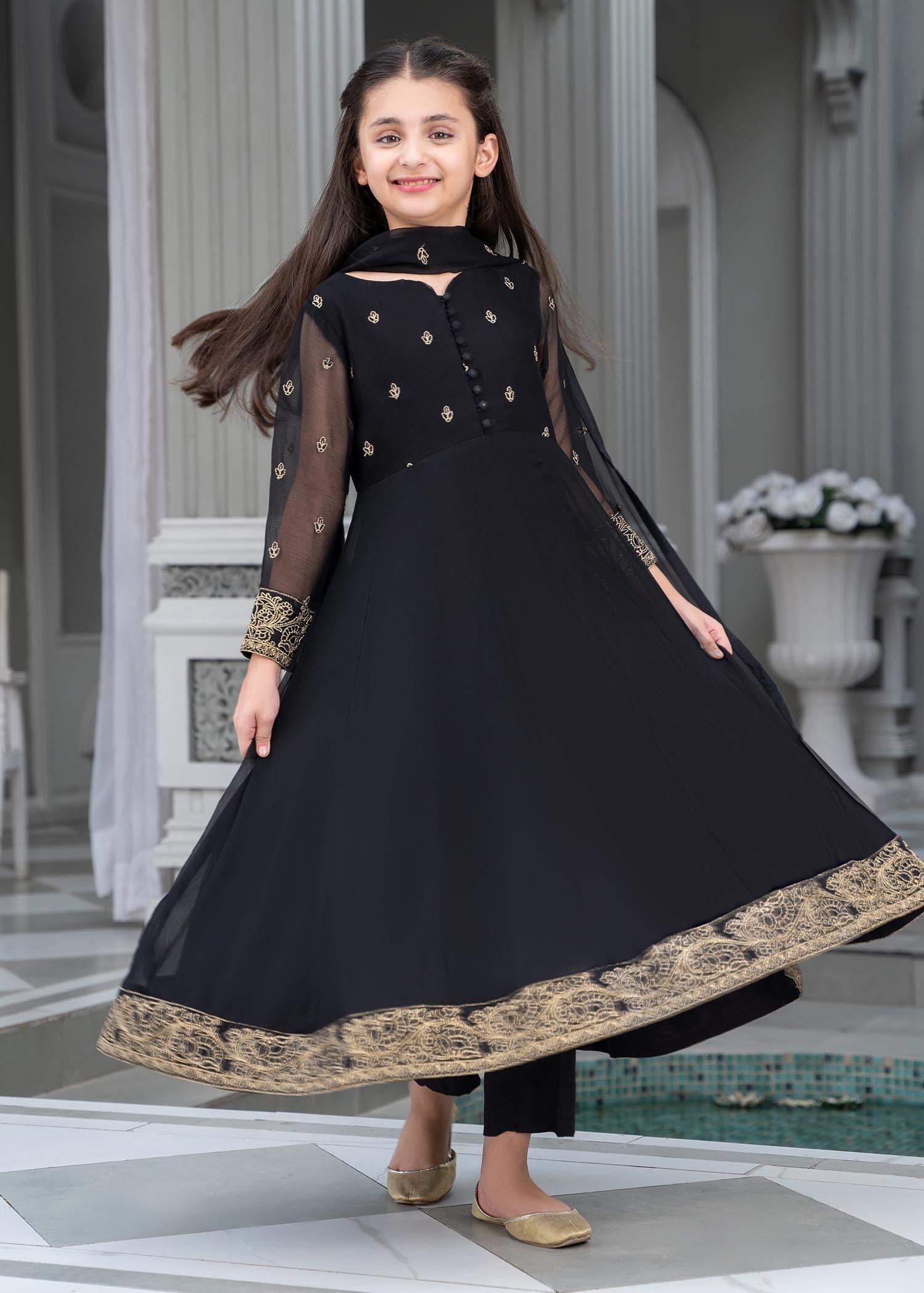 Pakistani Designer Black Chiffon Embroidered Salwar Kameez Online in KSA Riyadh Saudi Arabia Oman Bahrain Qatar