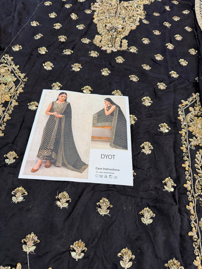 Pakistani Designer Black Chiffon Embroidered Salwar Kameez Online in KSA Riyadh Saudi Arabia Oman Bahrain Qatar