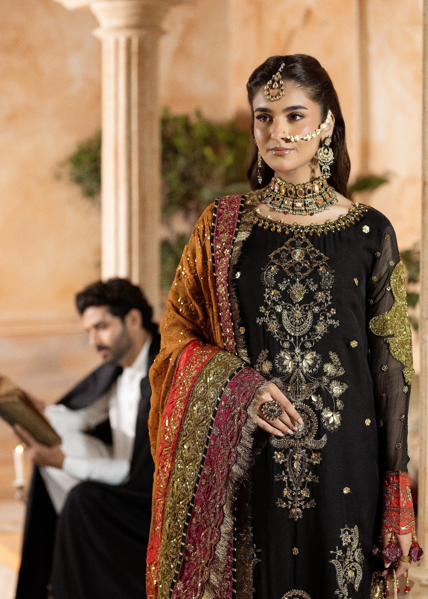 Pakistani Designer Black Chiffon Embroidered Salwar Kameez Online in KSA Riyadh Saudi Arabia Oman Bahrain Qatar