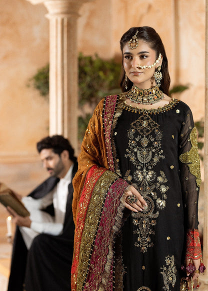 Pakistani Designer Black Chiffon Embroidered Salwar Kameez Online in KSA Riyadh Saudi Arabia Oman Bahrain Qatar