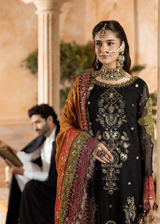 Pakistani Designer Black Chiffon Embroidered Salwar Kameez Online in KSA Riyadh Saudi Arabia Oman Bahrain Qatar