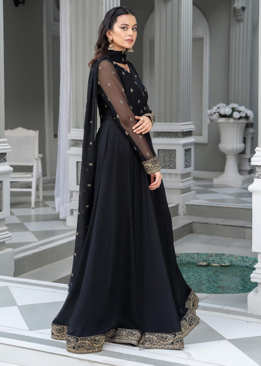 Pakistani Designer Black Chiffon Embroidered Suit Online in KSA Riyadh Saudi Arabia Oman Bahrain Qatar