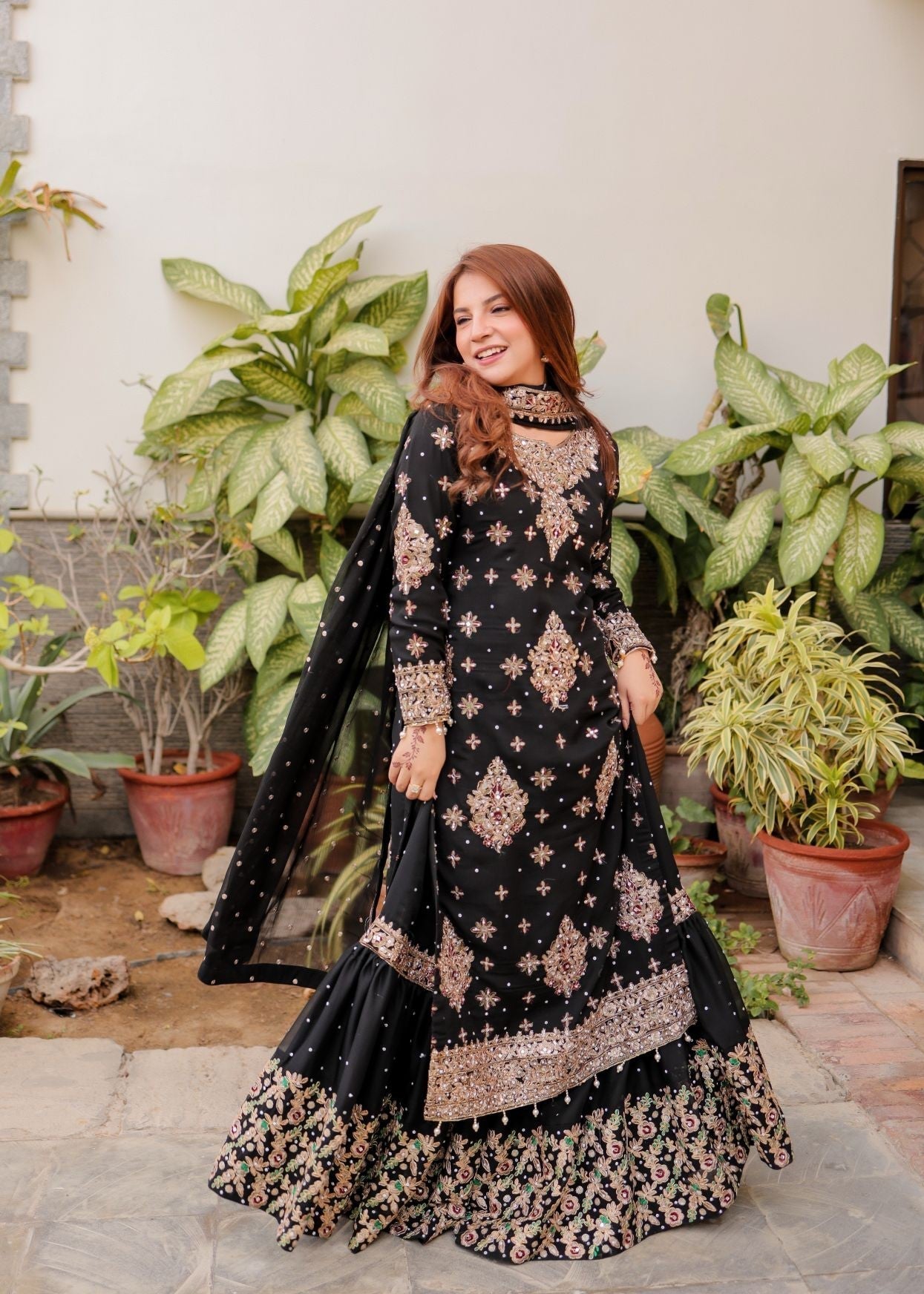 Pakistani Designer Black Chiffon Embroidered Suit Online in KSA Riyadh Saudi Arabia Oman Bahrain Qatar