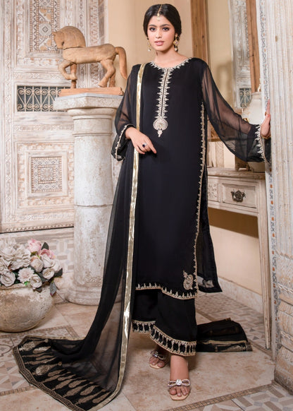 Pakistani Designer Black Chiffon Embroidered Suit Online in KSA Riyadh Saudi Arabia Oman Bahrain Qatar