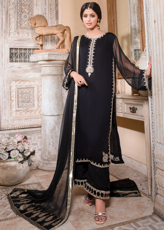 Pakistani Designer Black Chiffon Embroidered Suit Online in KSA Riyadh Saudi Arabia Oman Bahrain Qatar
