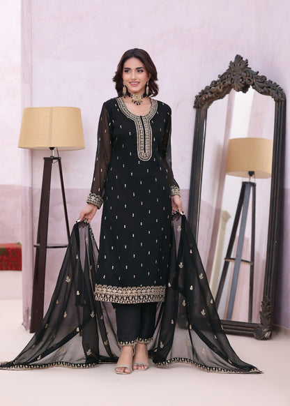 Pakistani Designer Black Chiffon Embroidered Suit Online in KSA Riyadh Saudi Arabia Oman Bahrain Qatar