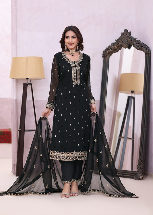 Pakistani Designer Black Chiffon Embroidered Suit Online in KSA Riyadh Saudi Arabia Oman Bahrain Qatar