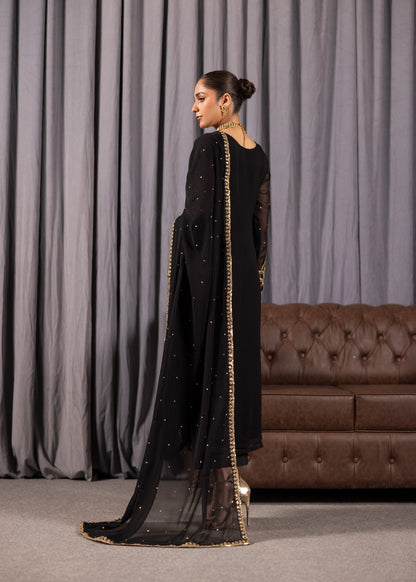 Pakistani Designer Black Chiffon Festive Suit Online in KSA Riyadh Saudi Arabia Oman Bahrain Qatar