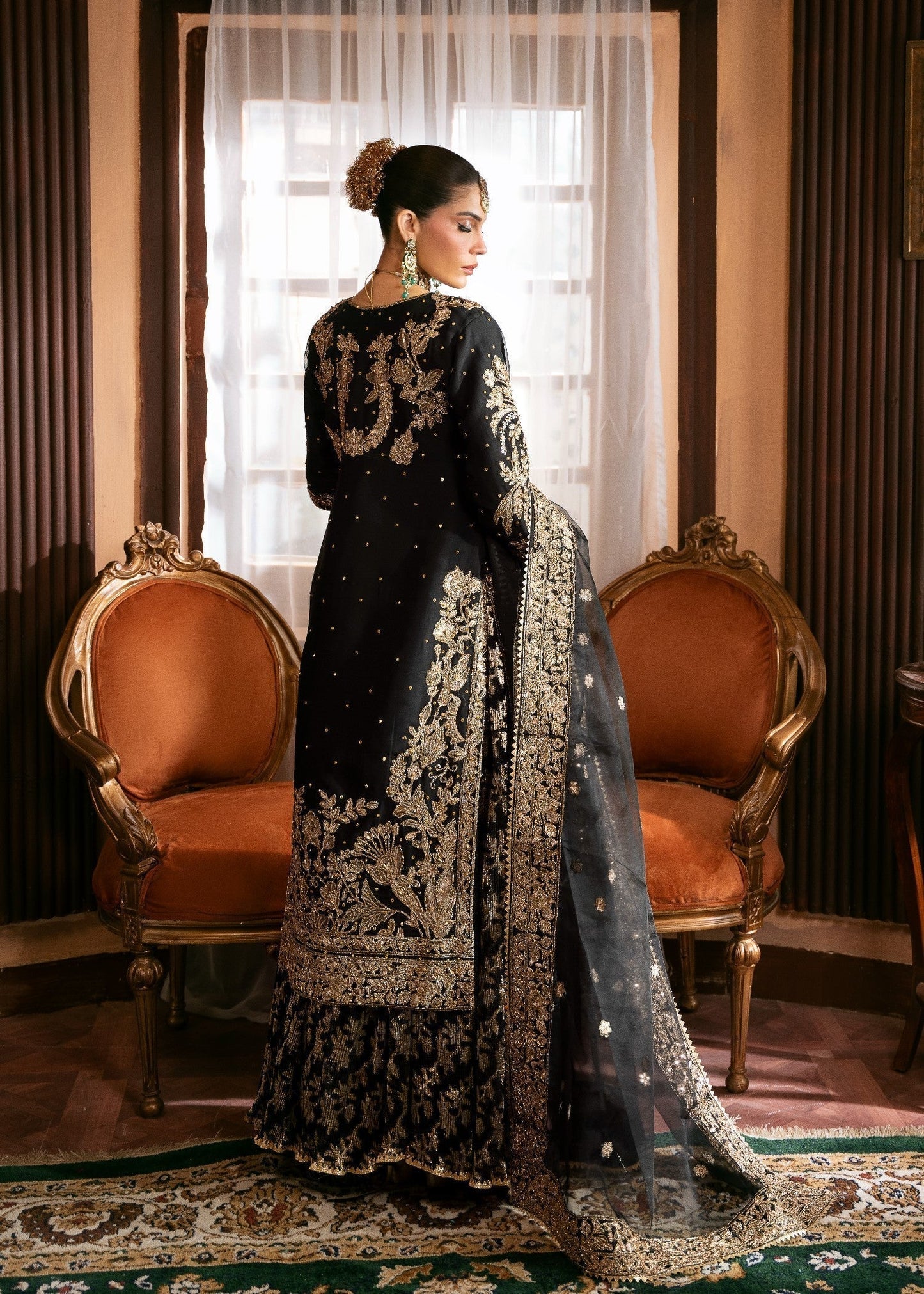Pakistani Designer Black Chiffon Lehenga Online in UK USA Canada