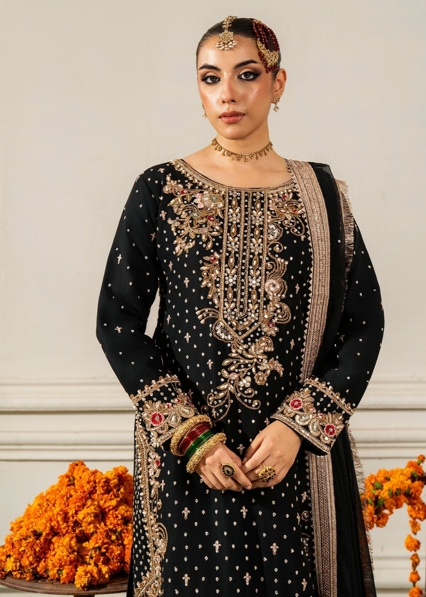 Pakistani Designer Black Chiffon Long Kurta Suit Online in KSA Riyadh Saudi Arabia Oman Bahrain Qatar