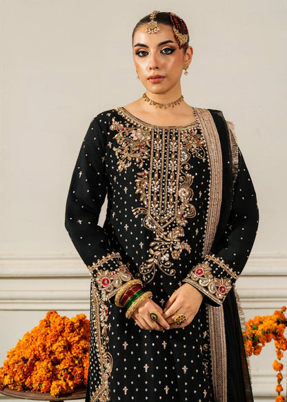 Pakistani Designer Black Chiffon Long Kurta Suit Online in KSA Riyadh Saudi Arabia Oman Bahrain Qatar