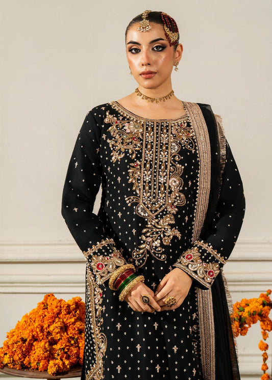 Pakistani Designer Black Chiffon Long Kurta Suit Online in KSA Riyadh Saudi Arabia Oman Bahrain Qatar