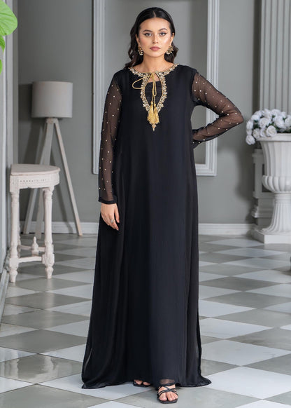 Pakistani Designer Black Chiffon Pishwas Salwar Kameez Online in KSA Riyadh Saudi Arabia Oman Bahrain Qatar