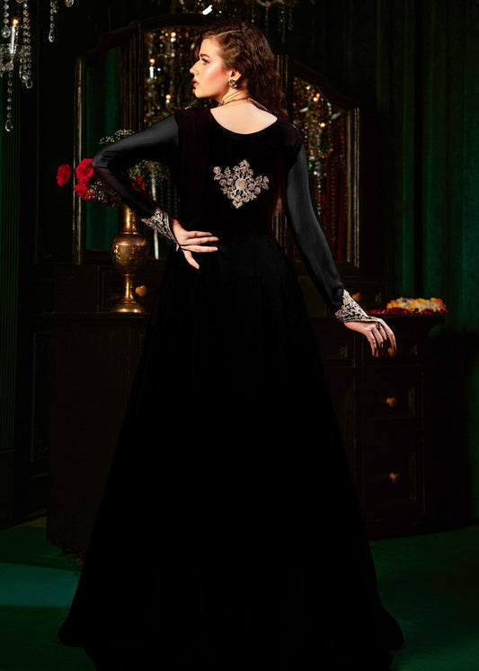 Pakistani Designer Black Chiffon Pishwas Salwar Kameez Online in KSA Riyadh Saudi Arabia Oman Bahrain Qatar