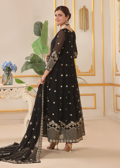 Pakistani Designer Black Chiffon Salwar Kameez Online in KSA Riyadh Saudi Arabia Oman Bahrain Qatar