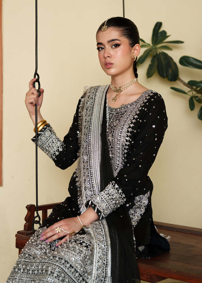 Pakistani Designer Black Chiffon Salwar Kameez Online in KSA Riyadh Saudi Arabia Oman Bahrain Qatar