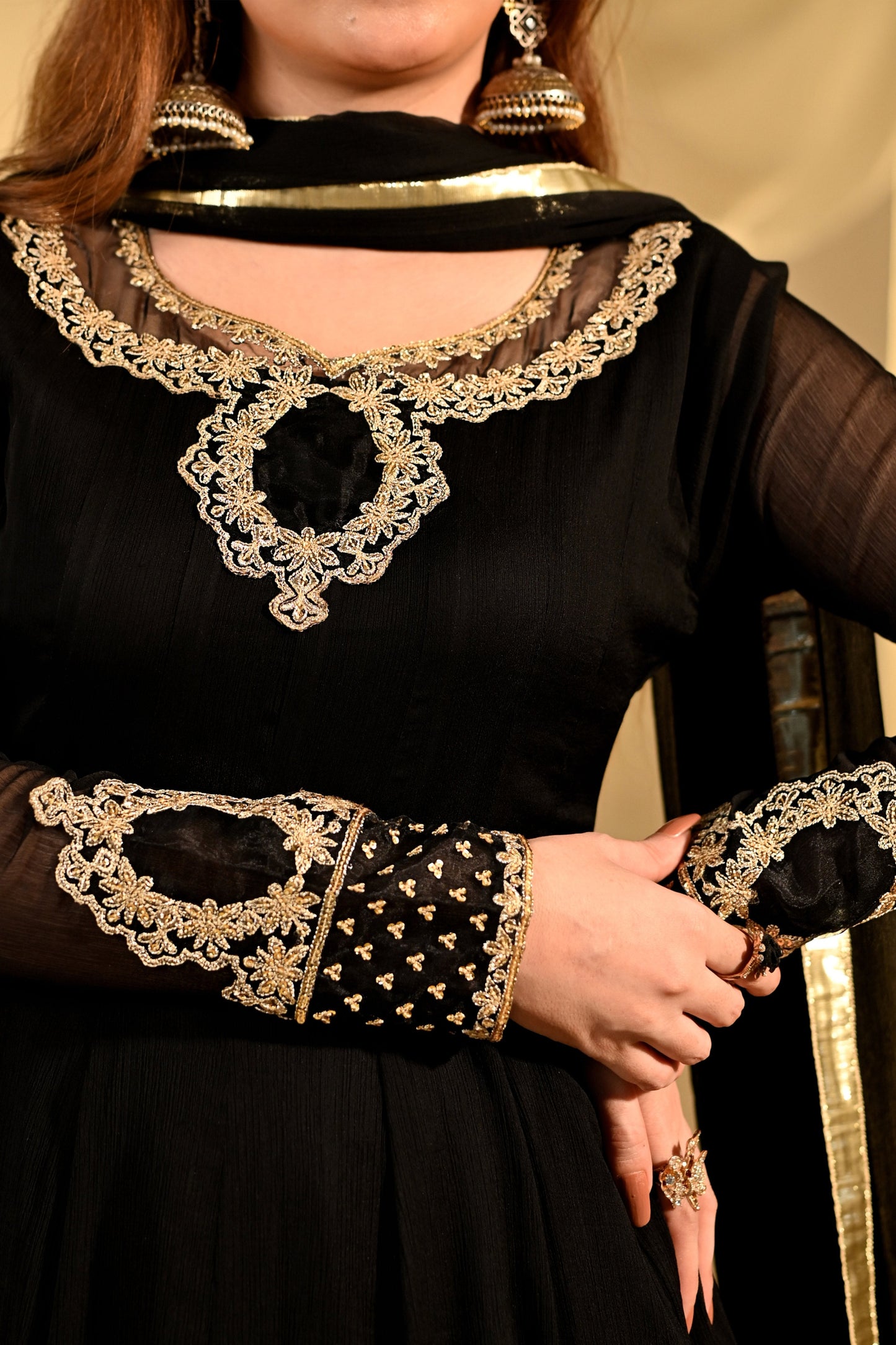 Pakistani Designer Black Chiffon Salwar Kameez Online in KSA Riyadh Saudi Arabia Oman Bahrain Qatar