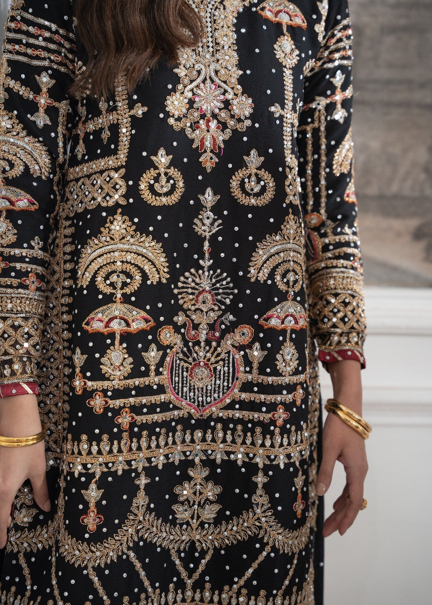 Pakistani Designer Black Chiffon Salwar Kameez Online in KSA Riyadh Saudi Arabia Oman Bahrain Qatar