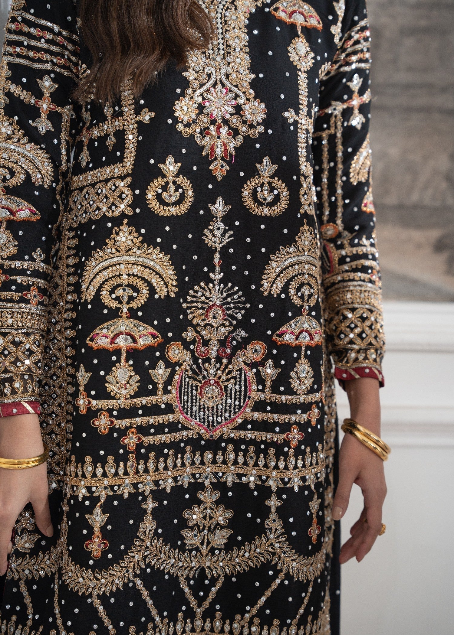Pakistani Designer Black Chiffon Salwar Kameez Online in KSA Riyadh Saudi Arabia Oman Bahrain Qatar