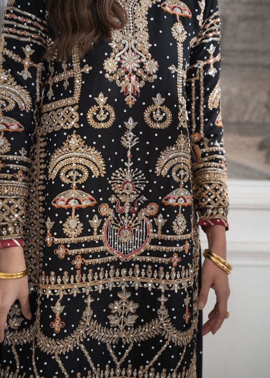Pakistani Designer Black Chiffon Salwar Kameez Online in KSA Riyadh Saudi Arabia Oman Bahrain Qatar