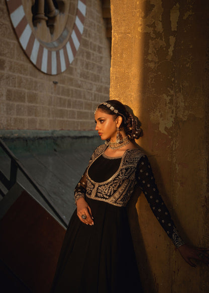 Pakistani Designer Black Chiffon Salwar Kameez Online in KSA Riyadh Saudi Arabia Oman Bahrain Qatar