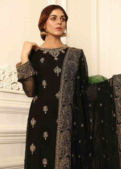 Pakistani Designer Black Chiffon Salwar Kameez Online in KSA Riyadh Saudi Arabia Oman Bahrain Qatar