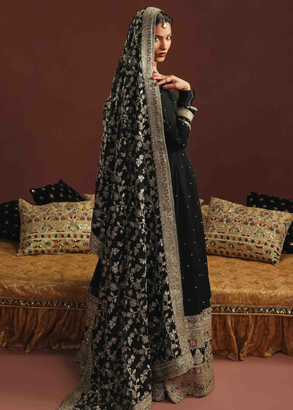 Pakistani Designer Black Chiffon Salwar Kameez Online in KSA Riyadh Saudi Arabia Oman Bahrain Qatar