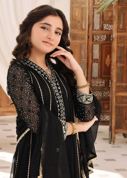Pakistani Designer Black Chiffon Salwar Kameez Online in KSA Riyadh Saudi Arabia Oman Bahrain Qatar