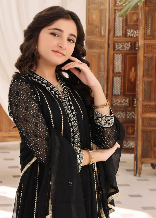 Pakistani Designer Black Chiffon Salwar Kameez Online in KSA Riyadh Saudi Arabia Oman Bahrain Qatar