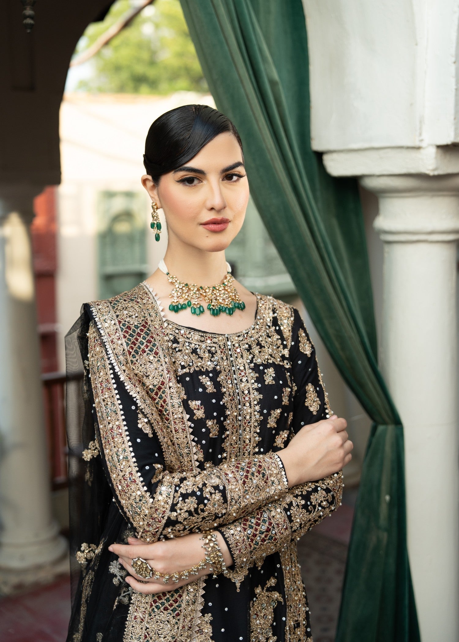 Pakistani Designer Black Chiffon Salwar Kameez Online in KSA Riyadh Saudi Arabia Oman Bahrain Qatar