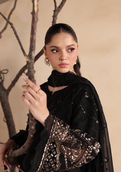 Pakistani Designer Black Chiffon Salwar Suit Online in KSA Riyadh Saudi Arabia Oman Bahrain Qatar