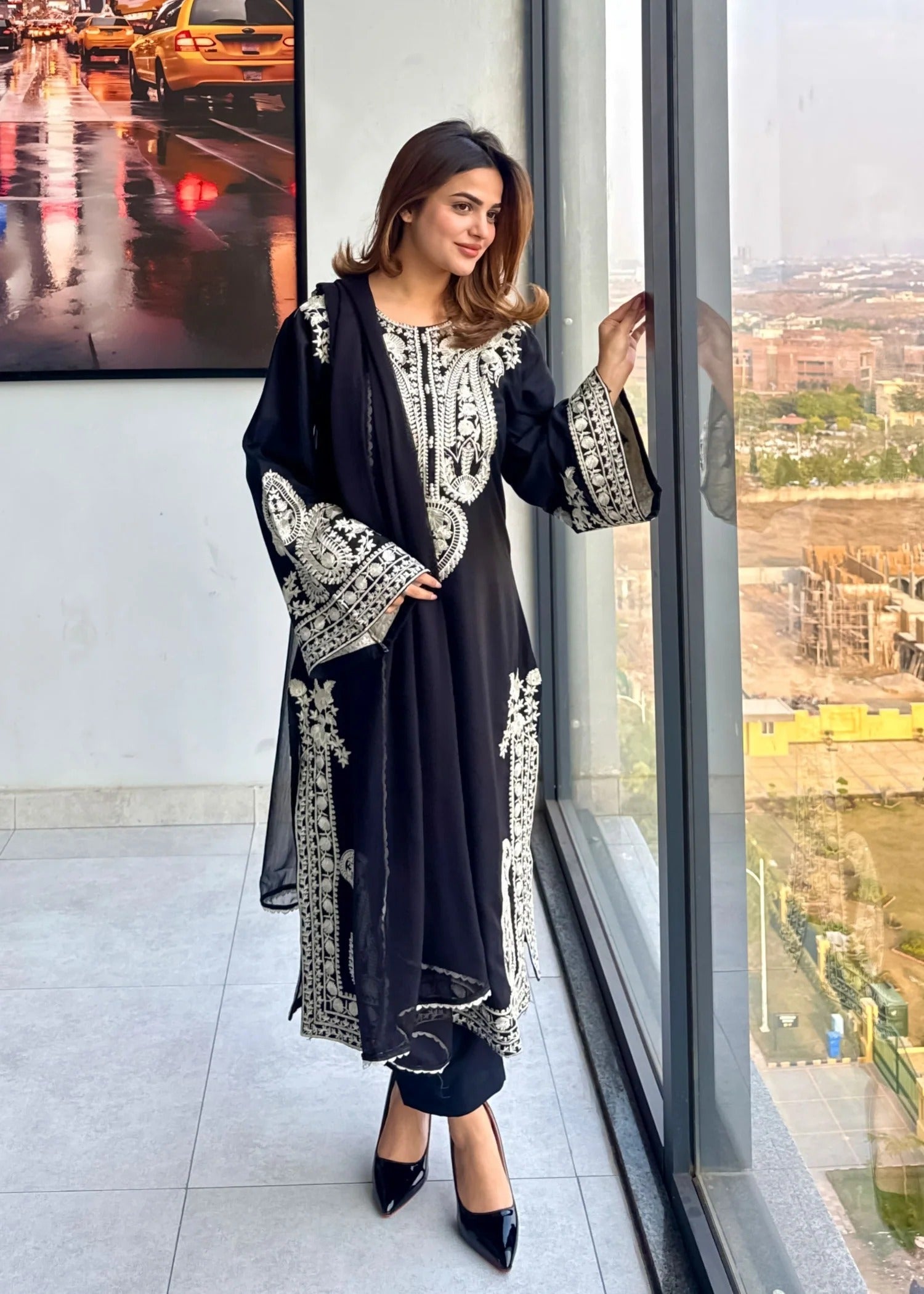 Pakistani Designer Black Cotton Kurta Pajama Online in KSA Riyadh Saudi Arabia Oman Bahrain Qatar