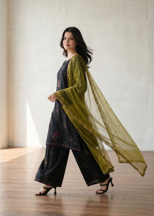 Pakistani Designer Black Cotton Salwar Kameez Online in KSA Riyadh Saudi Arabia Oman Bahrain Qatar