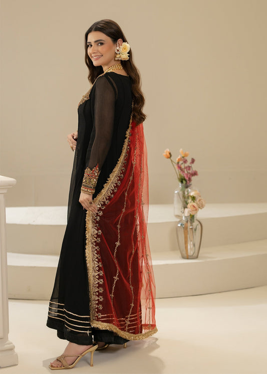 Pakistani Designer Black Crinkle Salwar Kameez Online in KSA Riyadh Saudi Arabia Oman Bahrain Qatar