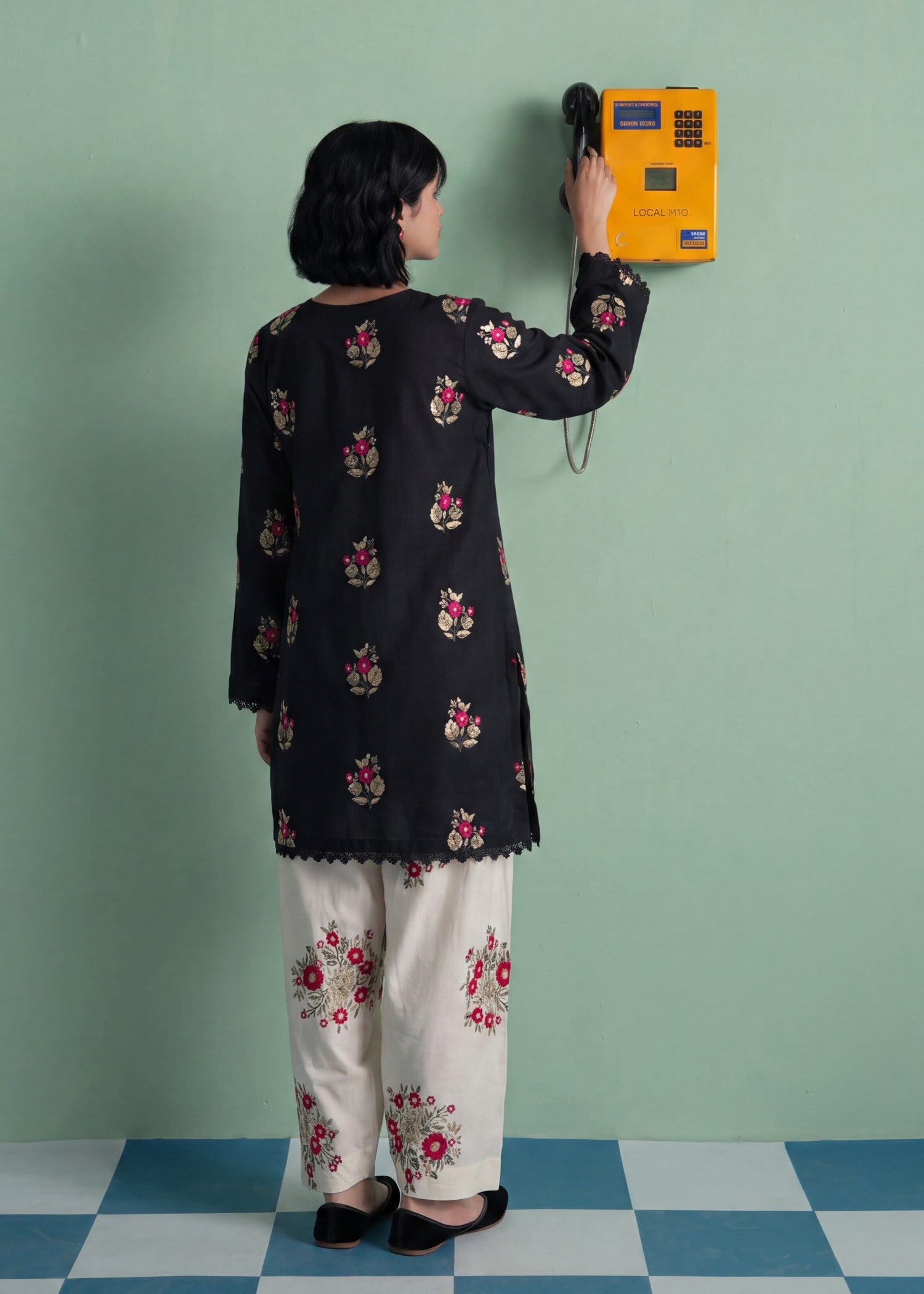 Pakistani Designer Black Dhanak Kurta Pajama Online in KSA Riyadh Saudi Arabia Oman Bahrain Qatar