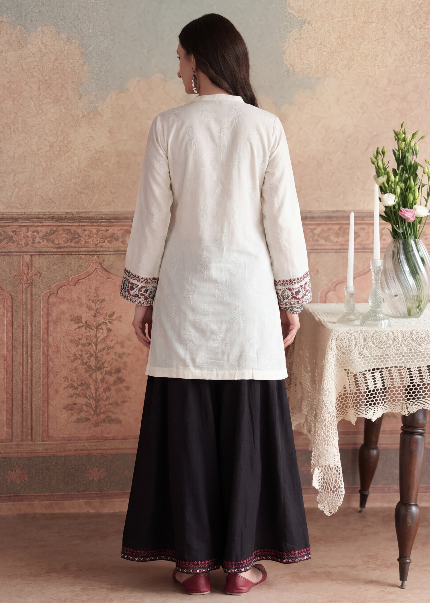 Pakistani Designer Black Dhanak Kurti Sharara Online in KSA Riyadh Saudi Arabia Oman Bahrain Qatar