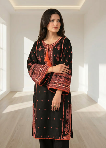 Pakistani Designer Black Embroidered Cotton Salwar Kameez Online in KSA Riyadh Saudi Arabia Oman Bahrain Qatar