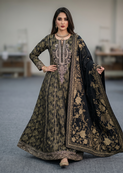 Pakistani Designer Black Embroidered Jacquard Salwar Kameez Online in KSA Riyadh Saudi Arabia Oman Bahrain Qatar