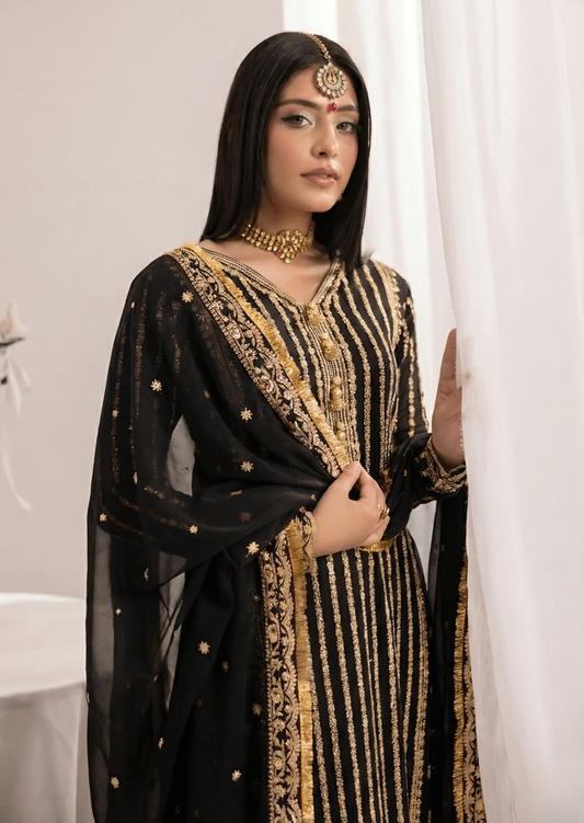 Pakistani Designer Black Embroidered Kurta Set Online in KSA Riyadh Saudi Arabia Oman Bahrain Qatar