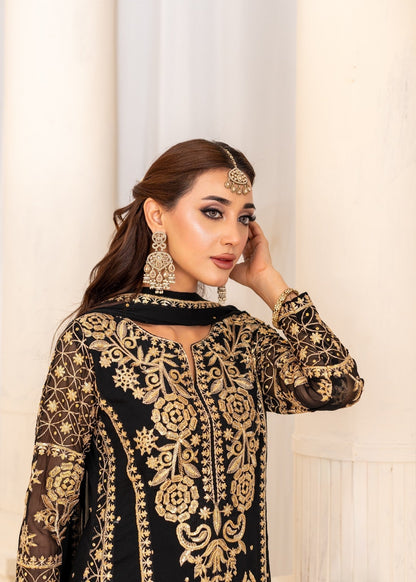 Pakistani Designer Black Embroidered Kurta Set Online in KSA Riyadh Saudi Arabia Oman Bahrain Qatar