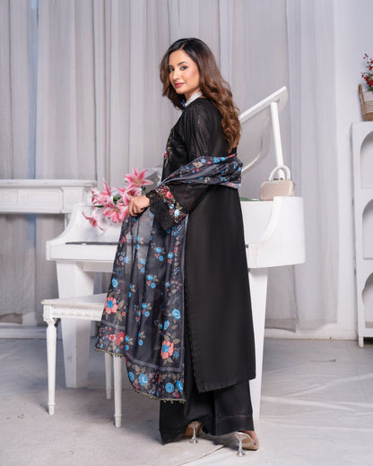 Pakistani Designer Black Embroidered Lawn Salwar Kameez Online in KSA Riyadh Saudi Arabia Oman Bahrain Qatar
