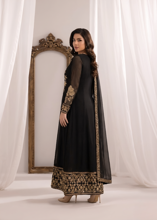 Pakistani Designer Black Embroidered Partywear Salwar Kameez Online in KSA Riyadh Saudi Arabia Oman Bahrain Qatar
