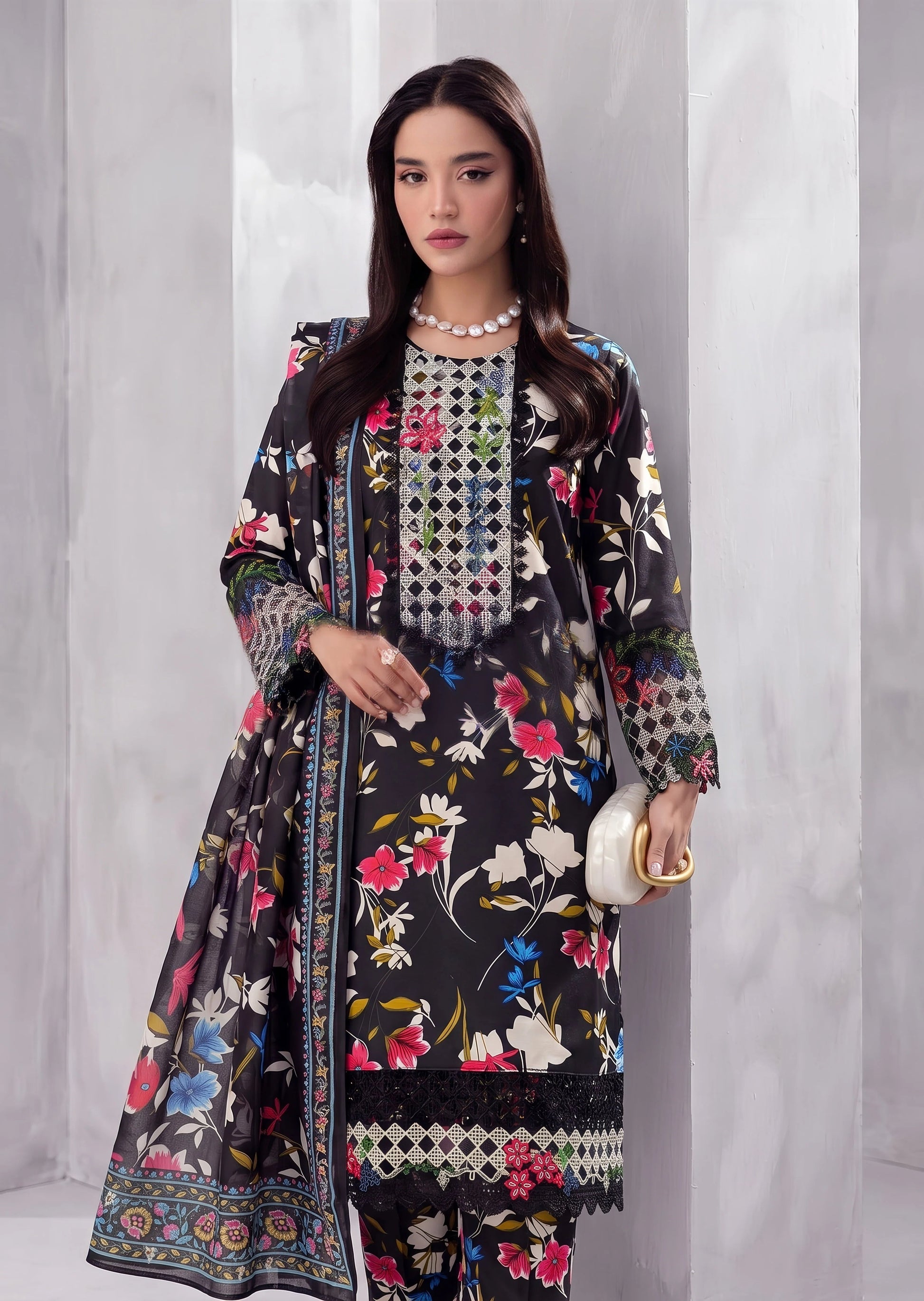 Pakistani Designer Black Embroidered Silk Salwar Kameez Online in KSA Riyadh Saudi Arabia Oman Bahrain Qatar