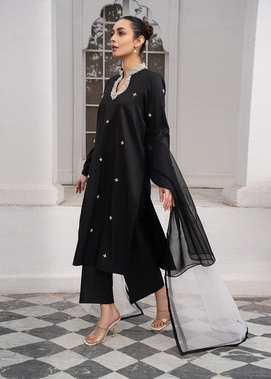 Pakistani Designer Black Embroidered Silk Suit Online in KSA Riyadh Saudi Arabia Oman Bahrain Qatar