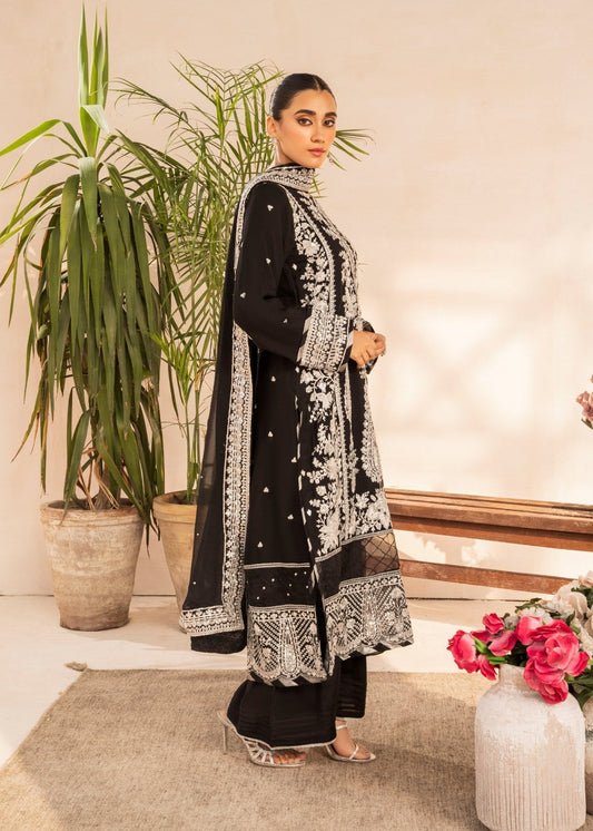Pakistani Designer Black Georgette Chiffon Salwar Kameez Online in KSA Riyadh Saudi Arabia Oman Bahrain Qatar