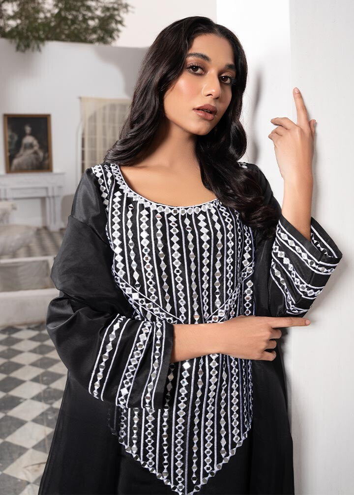 Pakistani Designer Black Kattan Silk Salwar Kameez Online in KSA Riyadh Saudi Arabia Oman Bahrain Qatar