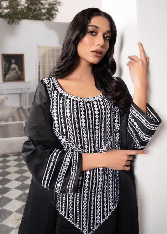 Pakistani Designer Black Kattan Silk Salwar Kameez Online in KSA Riyadh Saudi Arabia Oman Bahrain Qatar